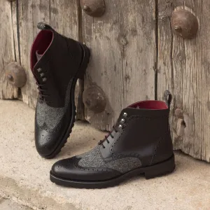 Women's Military Brogue Leather Boots Grey Black 3102