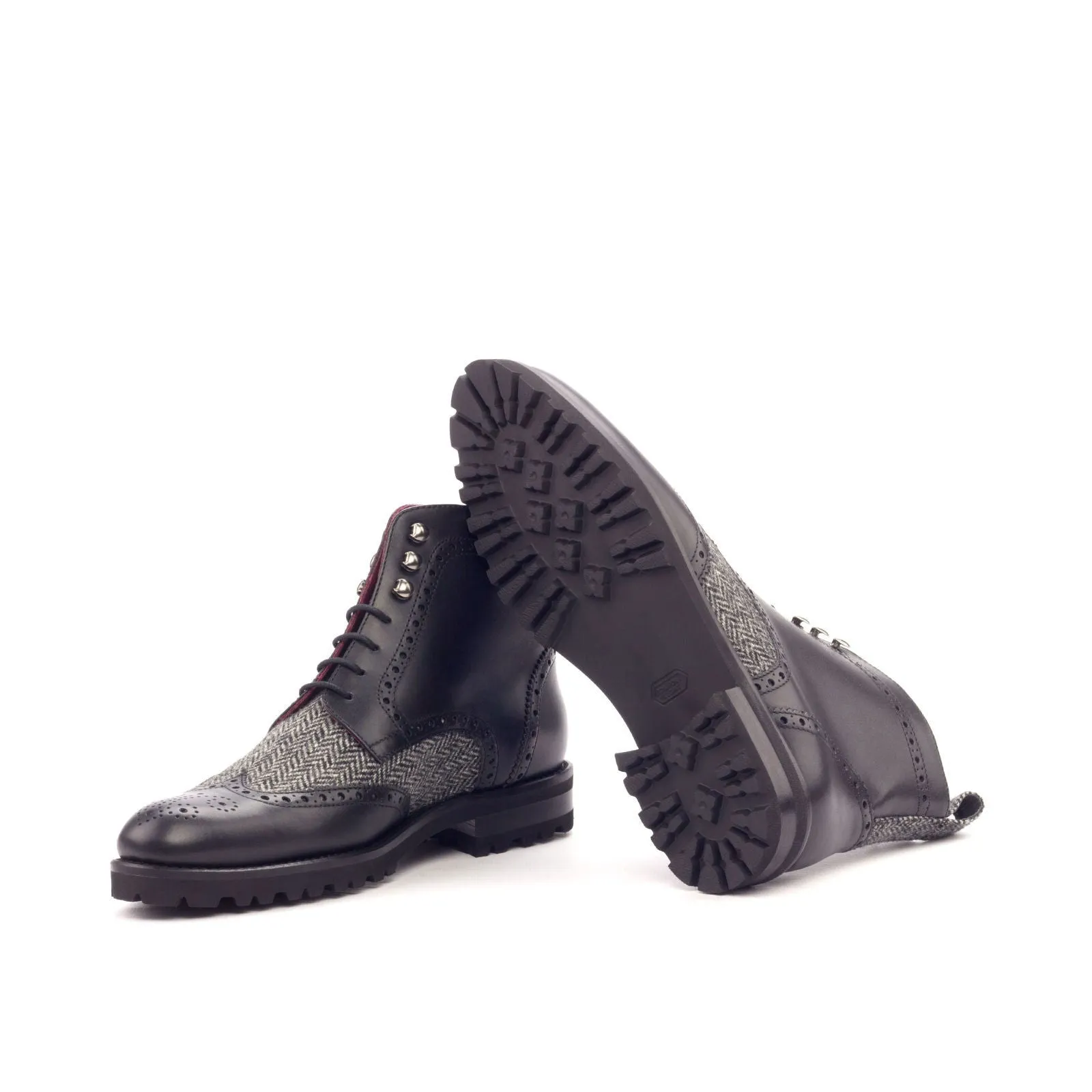 Women's Military Brogue Leather Boots Grey Black 3102