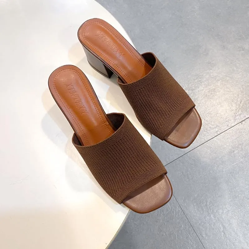 Womens Open Toe Heeled Mules Block Heels Sandals Open Toe Heeled Mules Chunky Block Low Heel Slip On Slides