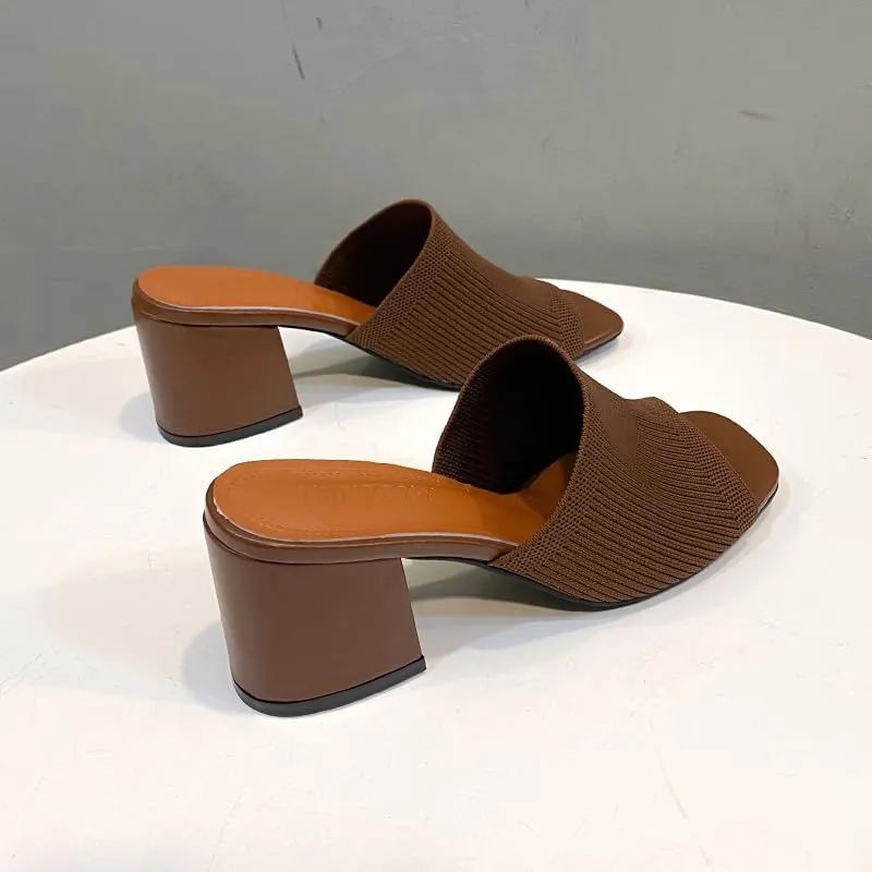Womens Open Toe Heeled Mules Block Heels Sandals Open Toe Heeled Mules Chunky Block Low Heel Slip On Slides