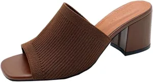 Womens Open Toe Heeled Mules Block Heels Sandals Open Toe Heeled Mules Chunky Block Low Heel Slip On Slides
