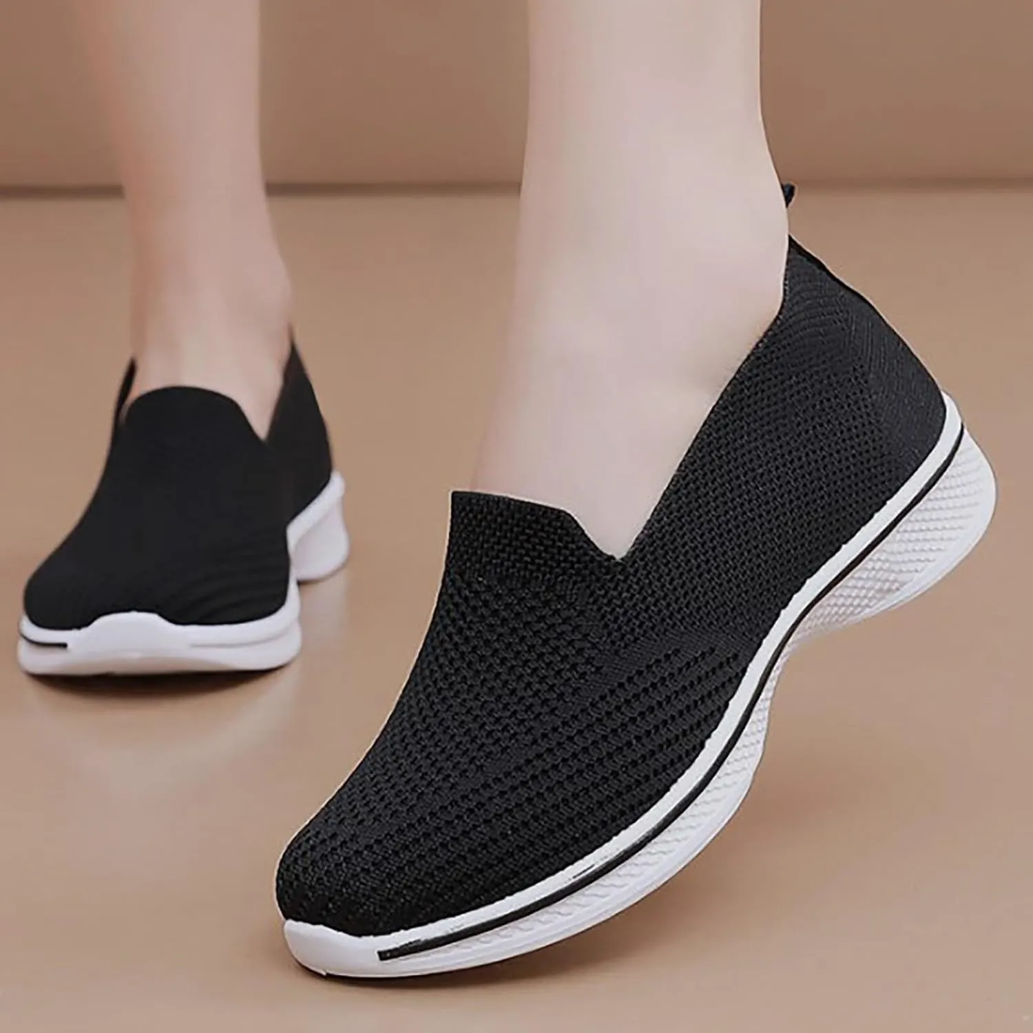 Womens Orthopedic Shoes Slip On Women's Sneakers Loafers Solid Color Lightweight Cute Round Toe Running Shoes Loafers for Women Casual Outdoor Walking Shoe
