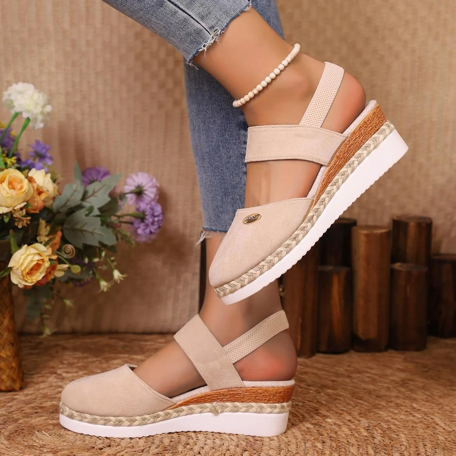 Women's Orthopedic Wedge Platform Sandals, Grey, Closed Toe, Ankle Strap, Comfortable, Casual