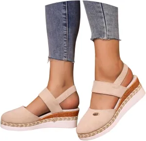 Women's Orthopedic Wedge Platform Sandals, Grey, Closed Toe, Ankle Strap, Comfortable, Casual