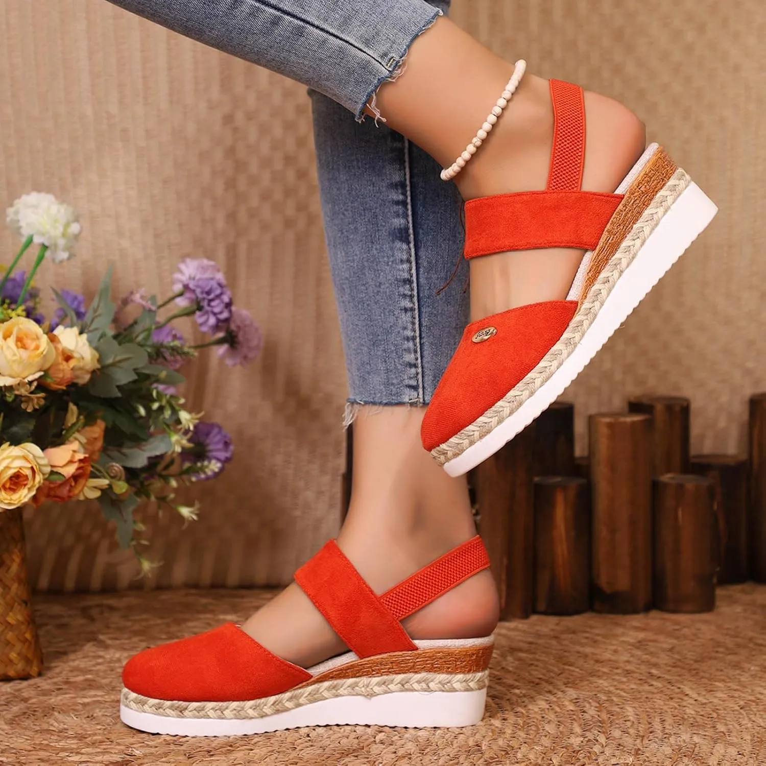 Women's Orthopedic Wedge Platform Sandals, Grey, Closed Toe, Ankle Strap, Comfortable, Casual