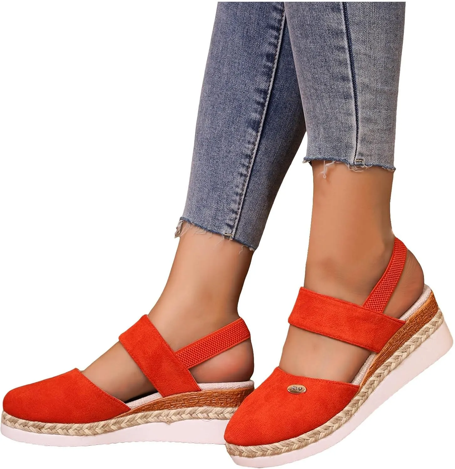 Women's Orthopedic Wedge Platform Sandals, Grey, Closed Toe, Ankle Strap, Comfortable, Casual