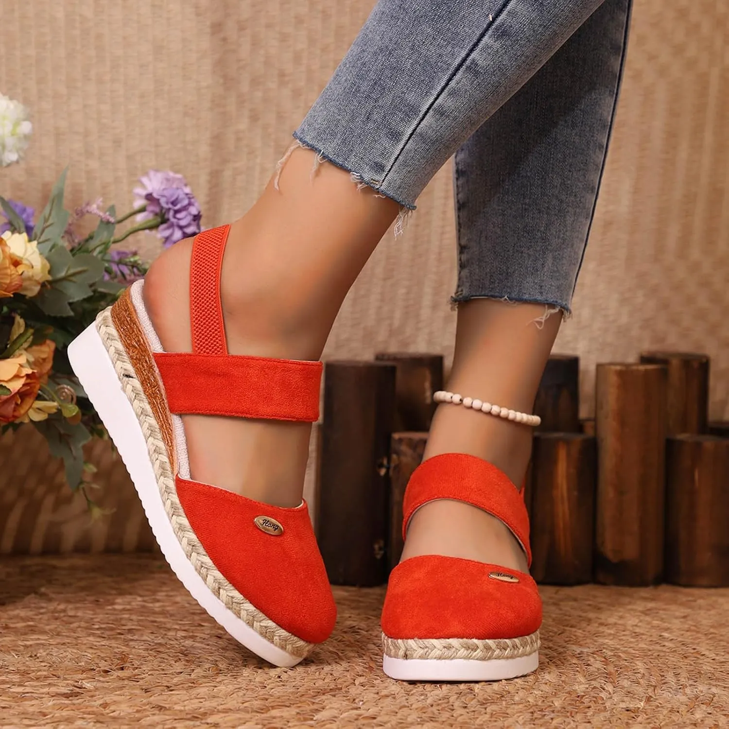 Women's Orthopedic Wedge Platform Sandals, Grey, Closed Toe, Ankle Strap, Comfortable, Casual