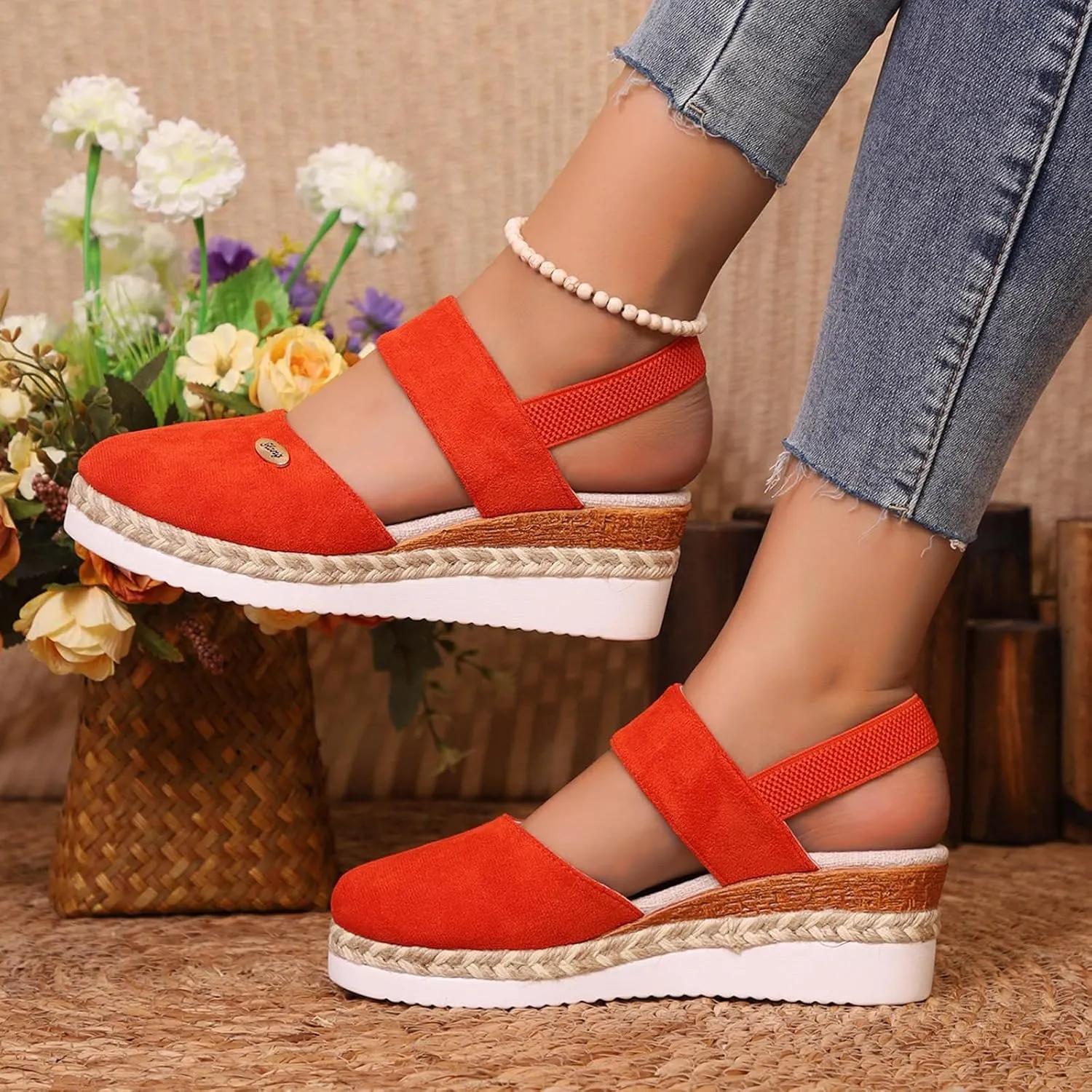 Women's Orthopedic Wedge Platform Sandals, Grey, Closed Toe, Ankle Strap, Comfortable, Casual
