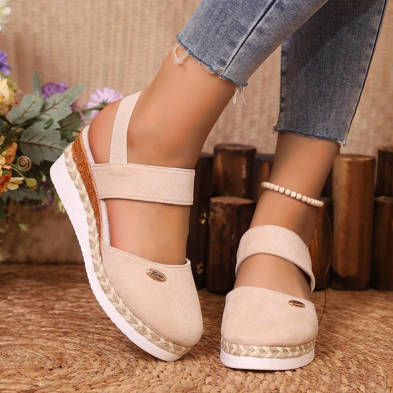 Women's Orthopedic Wedge Platform Sandals, Grey, Closed Toe, Ankle Strap, Comfortable, Casual