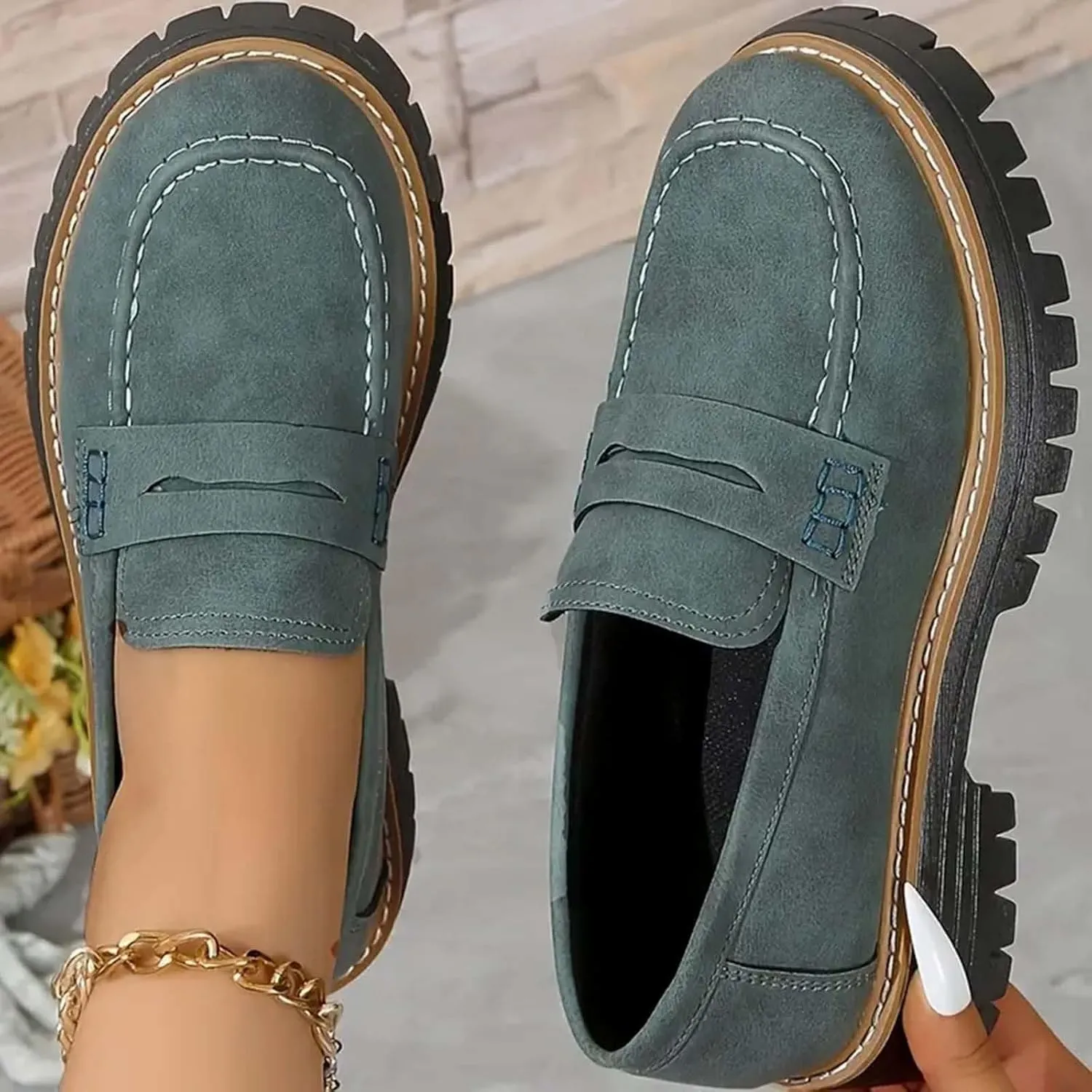 Womens Pink Suede Platform Loafers, Casual Slip-Ons, Size US 7 to 10
