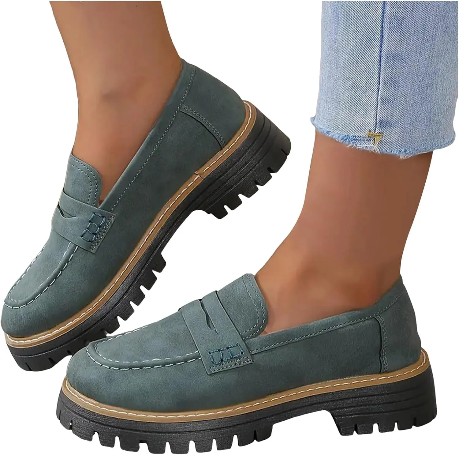 Womens Pink Suede Platform Loafers, Casual Slip-Ons, Size US 7 to 10