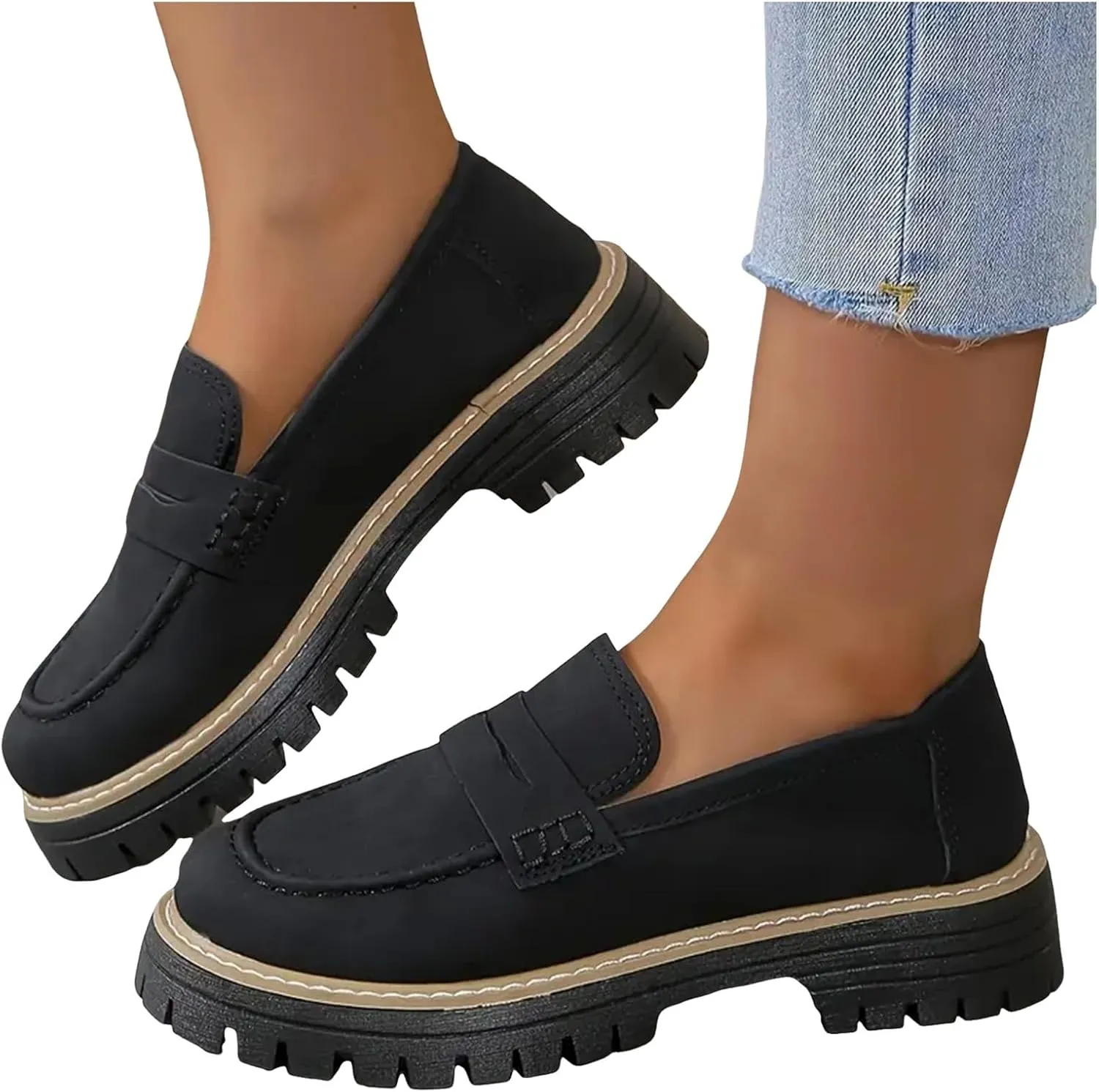 Womens Pink Suede Platform Loafers, Casual Slip-Ons, Size US 7 to 10