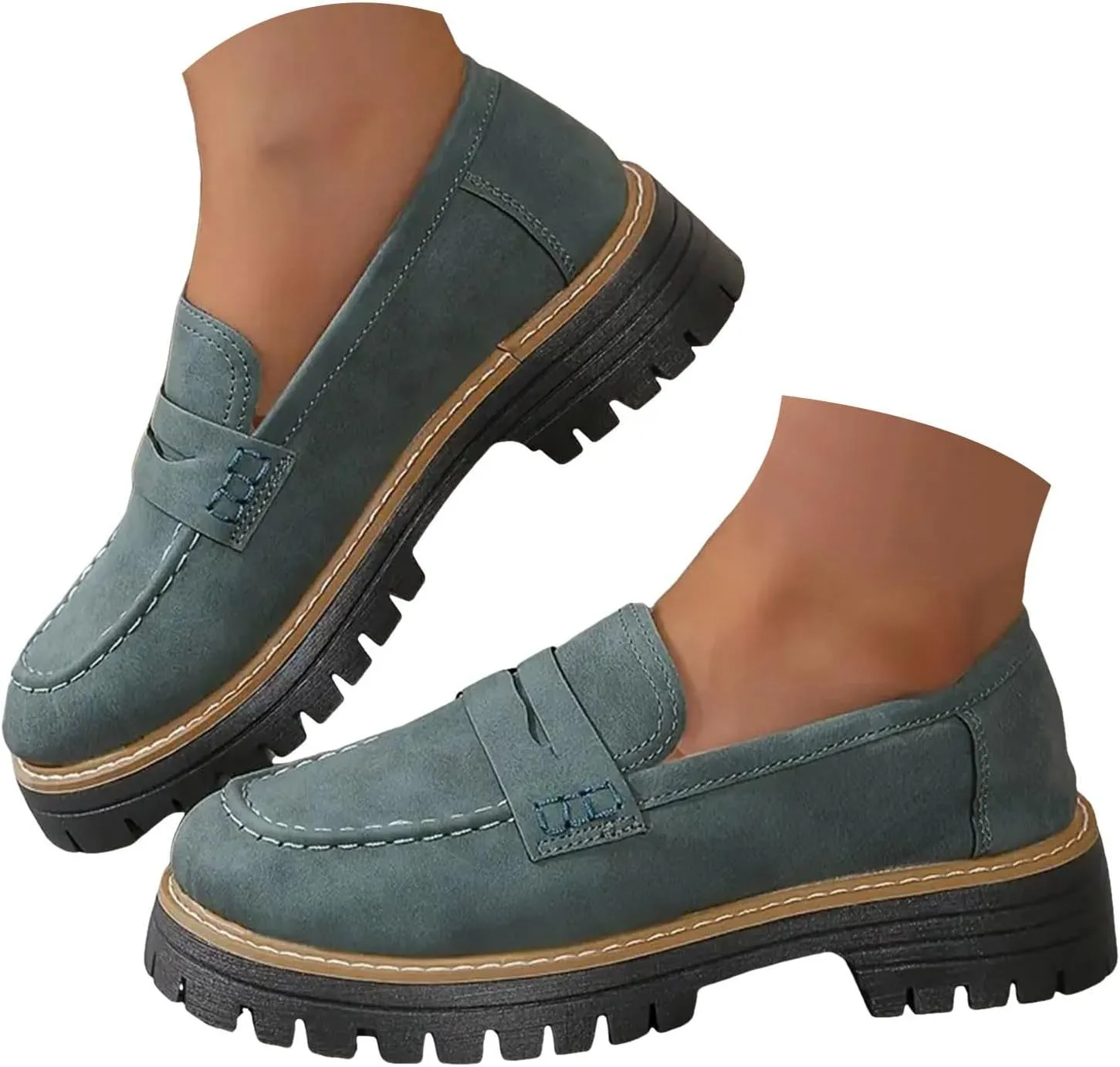 Womens Pink Suede Platform Loafers, Casual Slip-Ons, Size US 7 to 10
