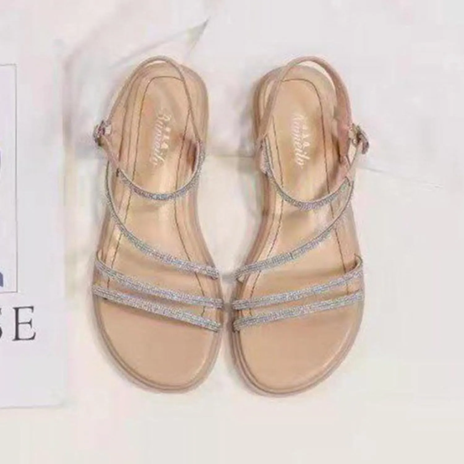 Womens Rhinestone Sandals Dressy Summer Strappy Sandals Comfortable Ankle Strap Flats Bohemian Flat Beach Shoes 2025