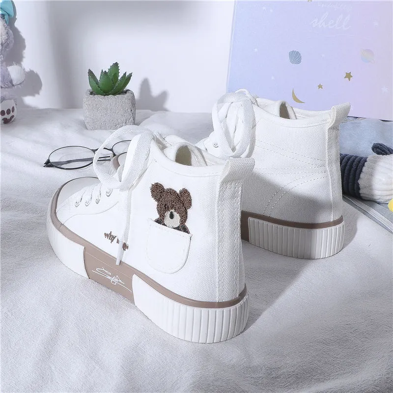 Women's Sneakers Kawaii Shoes Sports Vulcanized High Top Flats Casual Fashion Bear Spring Cute Harajuku Running