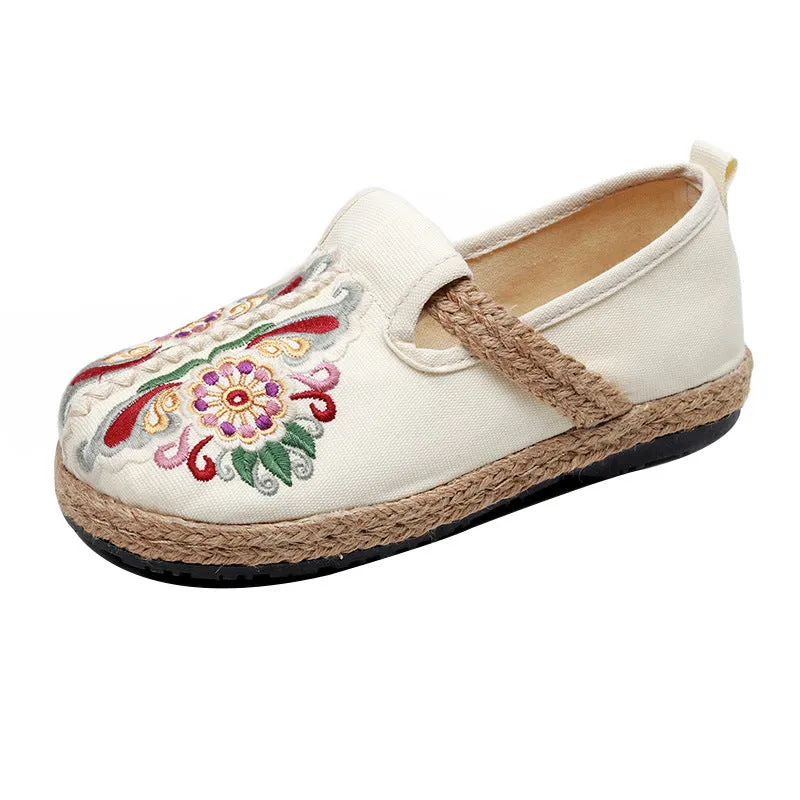 Women's Spring Flat Bottomed Low Top Breathable Embroidered Shoes National Style Round Head Casual Women's Shoes