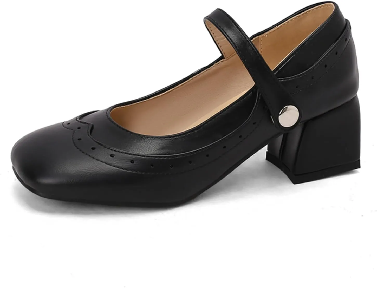 Women's Square Closed Toe Low Chunky Heels Block Mary Jane Pumps Classic Vintage Wingtip Ankle Strap Buckle Casual Office Work Dress Shoes