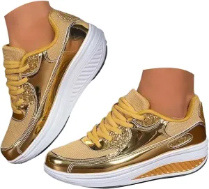 Womens Walking Sneakers Womens Platform Sneakers Gold Tennis Shoes Casual Fashion Sneaker Wide Width Lace Up Shoes