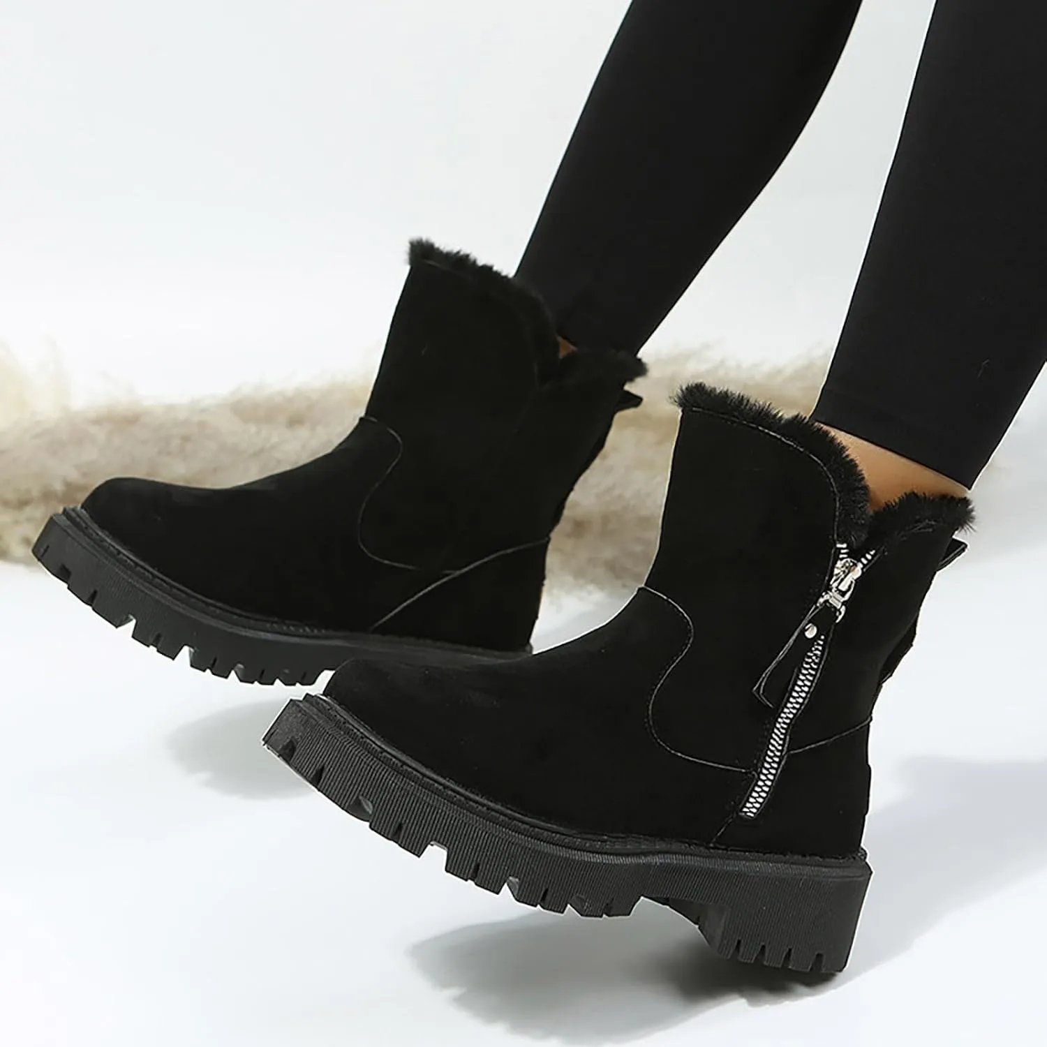 Women's Waterproof Winter Boots with Plush Lined Warm Anti-Slip Suede Ankle Boots Wide Calf Platform Boots