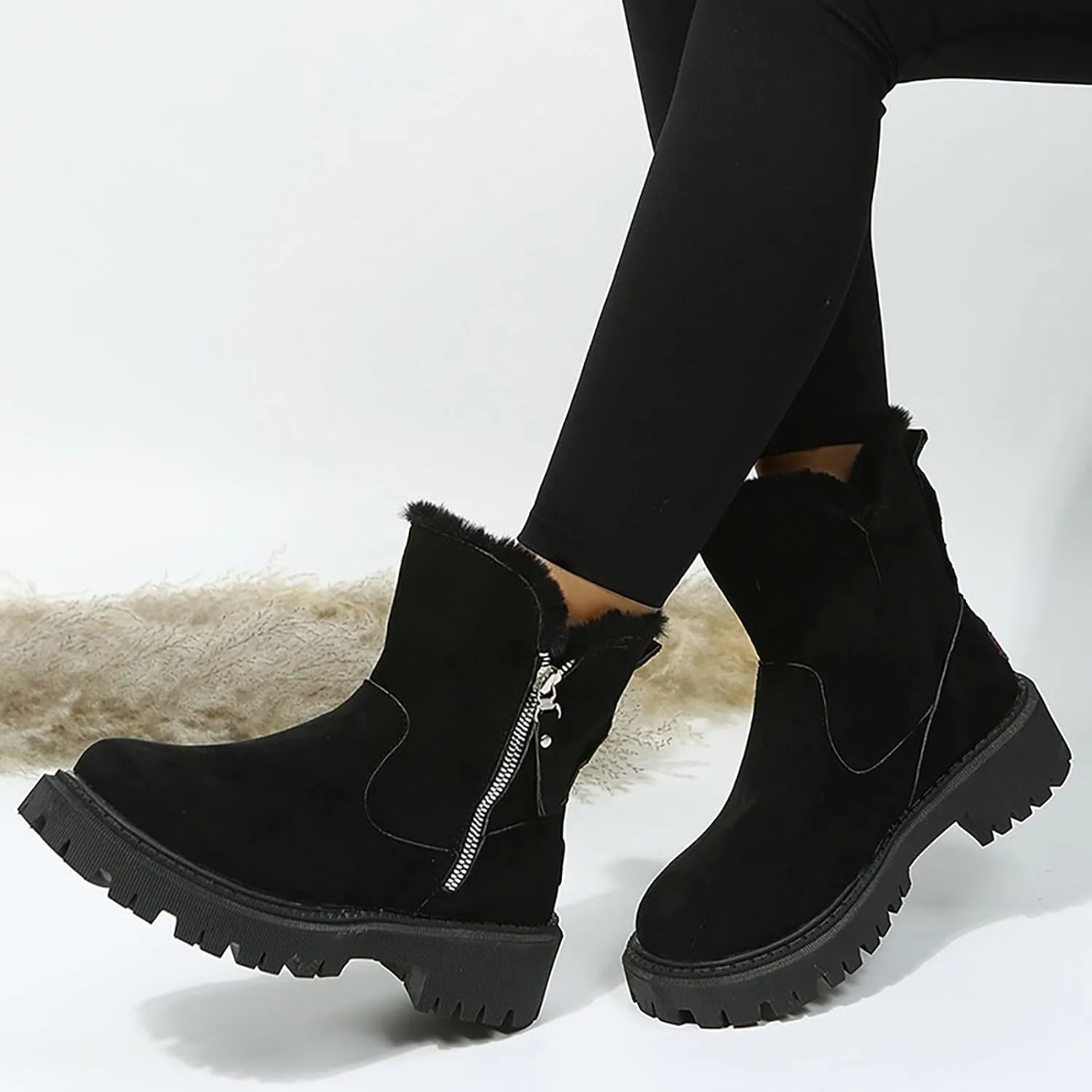 Women's Waterproof Winter Boots with Plush Lined Warm Anti-Slip Suede Ankle Boots Wide Calf Platform Boots