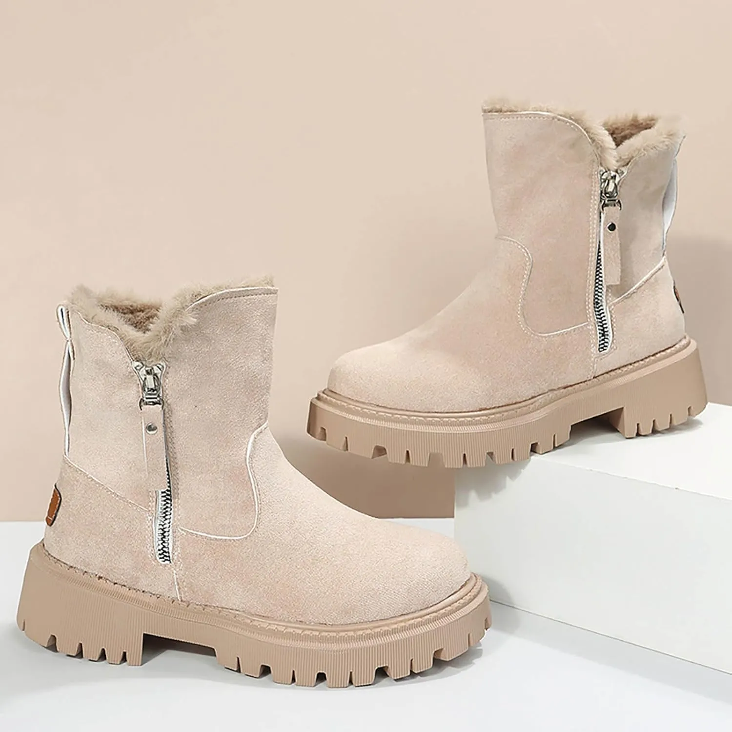 Women's Waterproof Winter Boots with Plush Lined Warm Anti-Slip Suede Ankle Boots Wide Calf Platform Boots