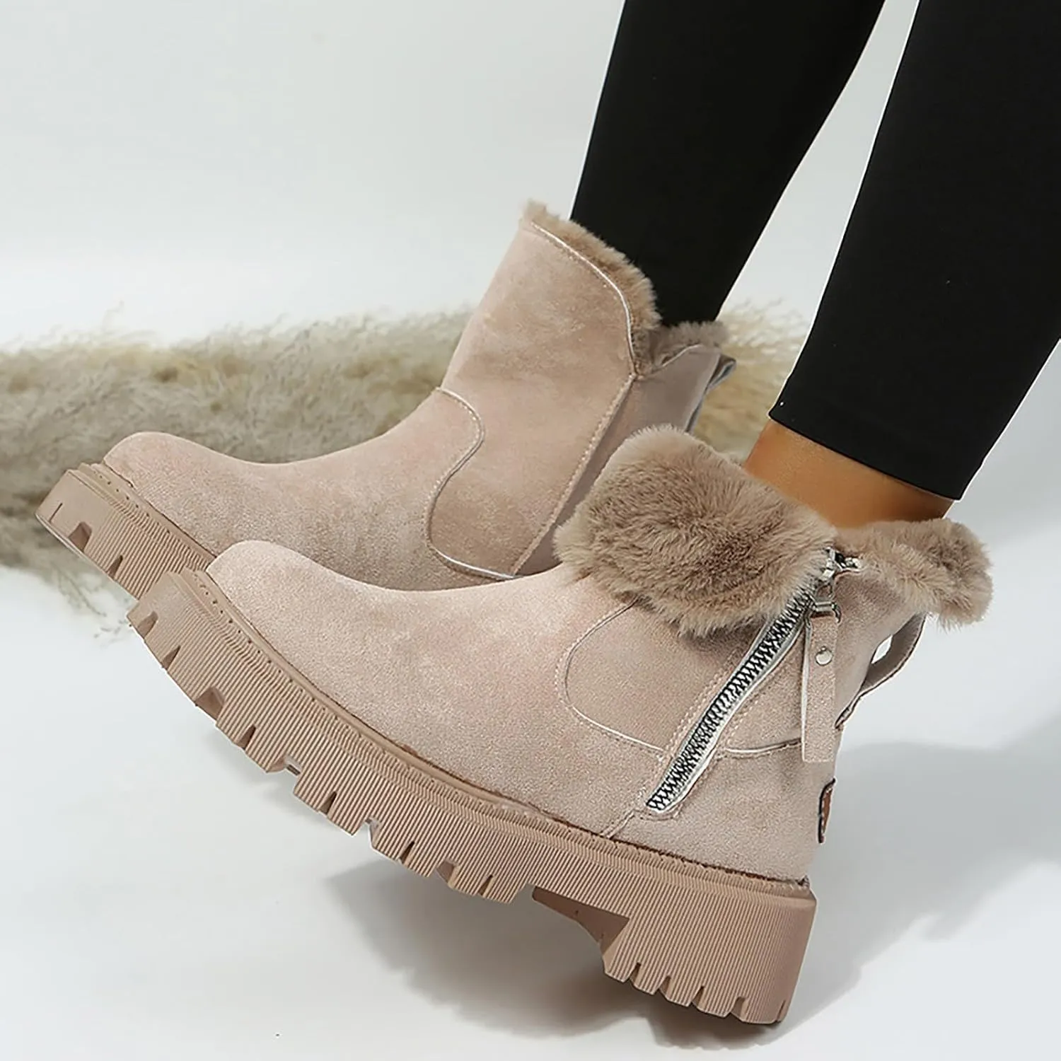 Women's Waterproof Winter Boots with Plush Lined Warm Anti-Slip Suede Ankle Boots Wide Calf Platform Boots