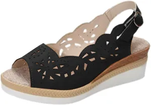 Women's Wedge Heel Sandals, Cutout Vamp Peep Toe Slingback Sandals, Summer Dressy Buckle Ankle Strap Platform Casual Shoes