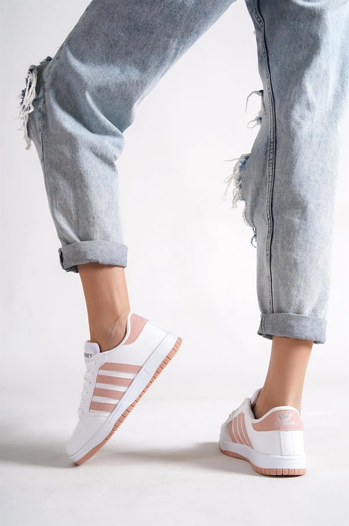 Women's White-Powder Flat Sole Lace-Up Casual Sneaker Sports Shoes