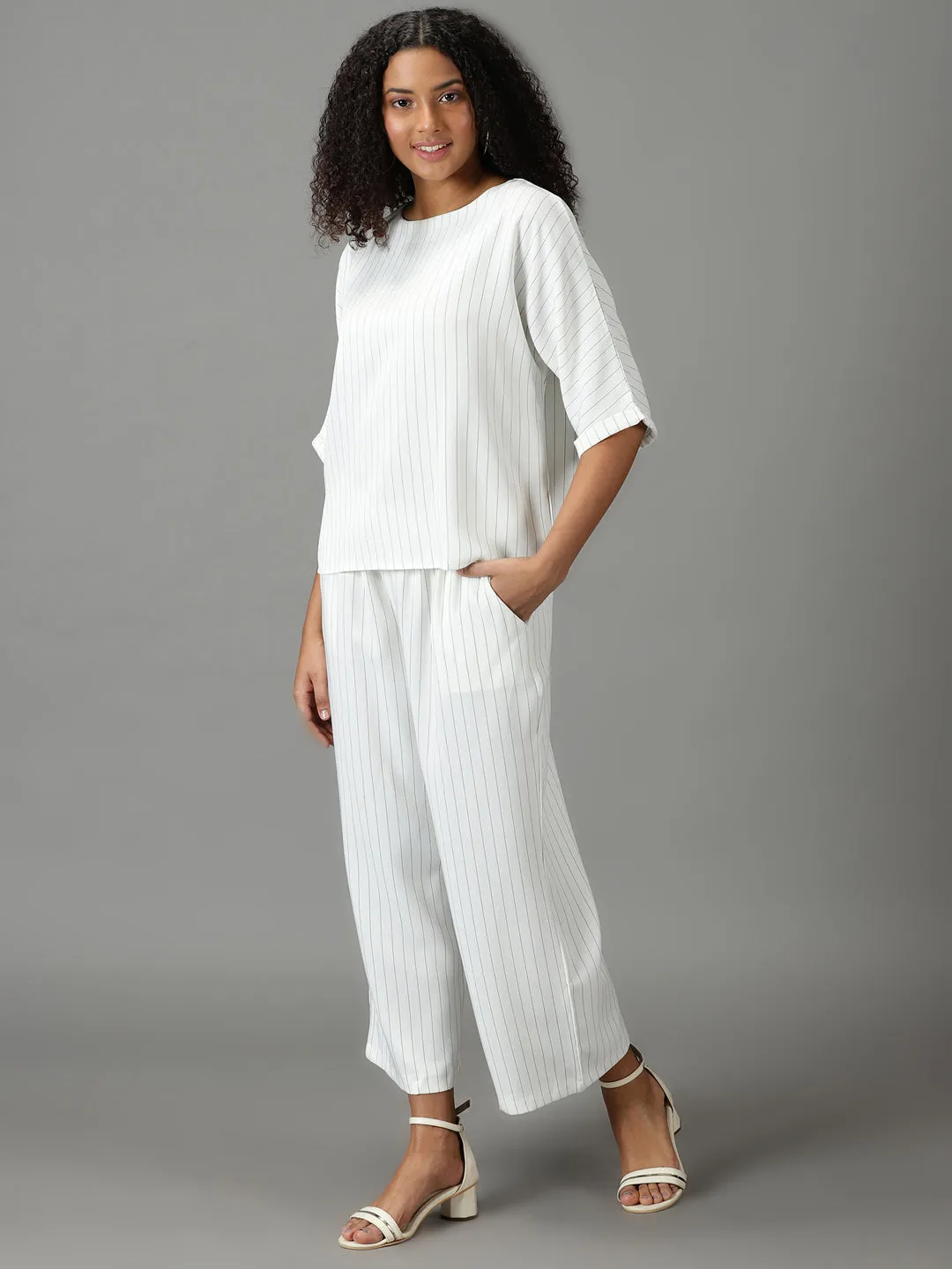 Women's White Striped Co-Ords
