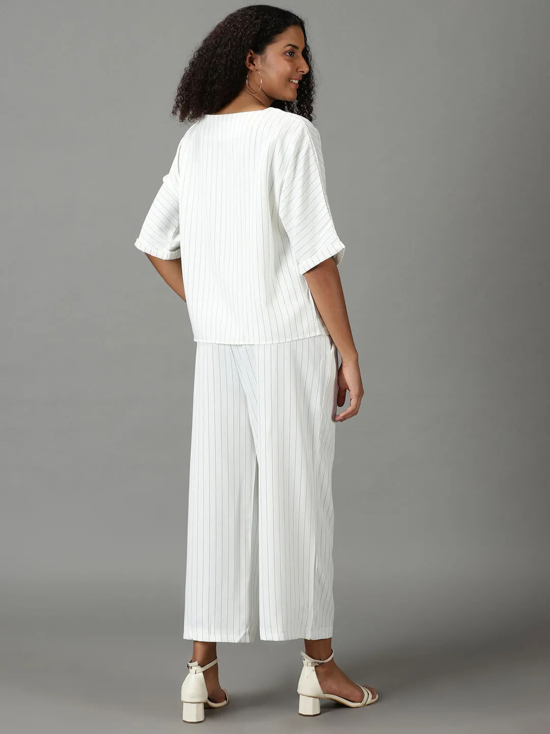 Women's White Striped Co-Ords