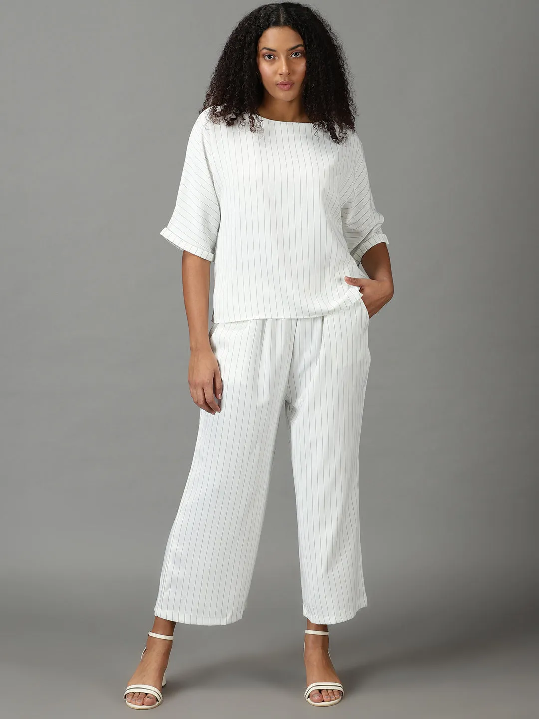 Women's White Striped Co-Ords