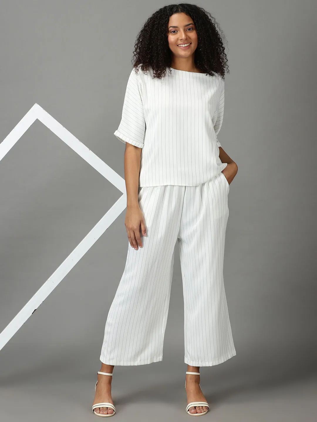 Women's White Striped Co-Ords