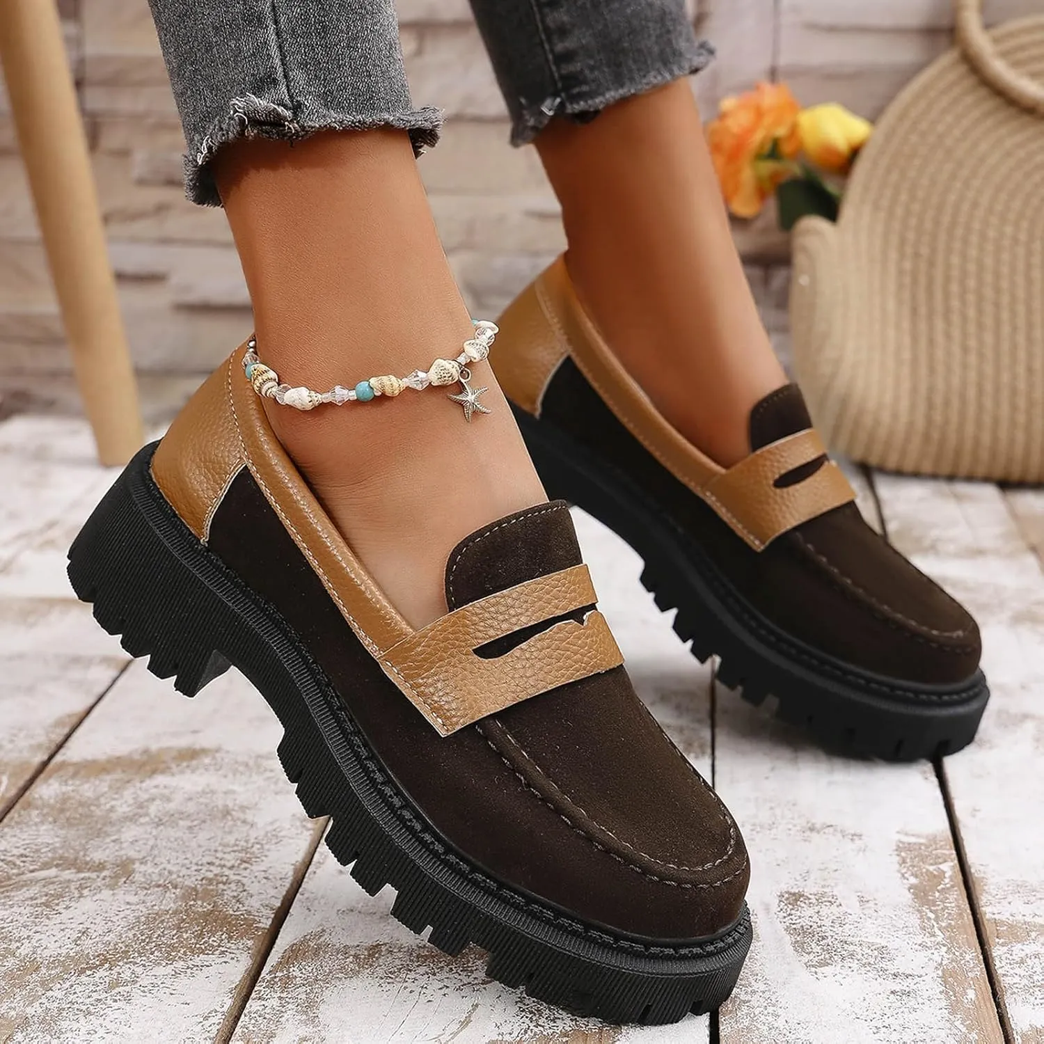 Work Shoes for Women Platform Oxford Shoes Chunky Loafers Comfortable Penny Loafers Dressy Casual Shoes Office Shoes