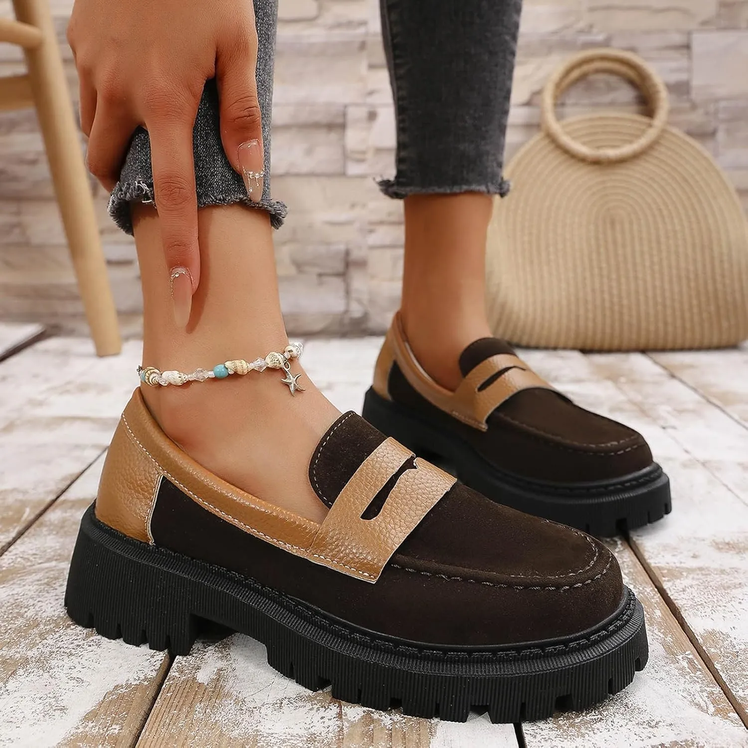 Work Shoes for Women Platform Oxford Shoes Chunky Loafers Comfortable Penny Loafers Dressy Casual Shoes Office Shoes