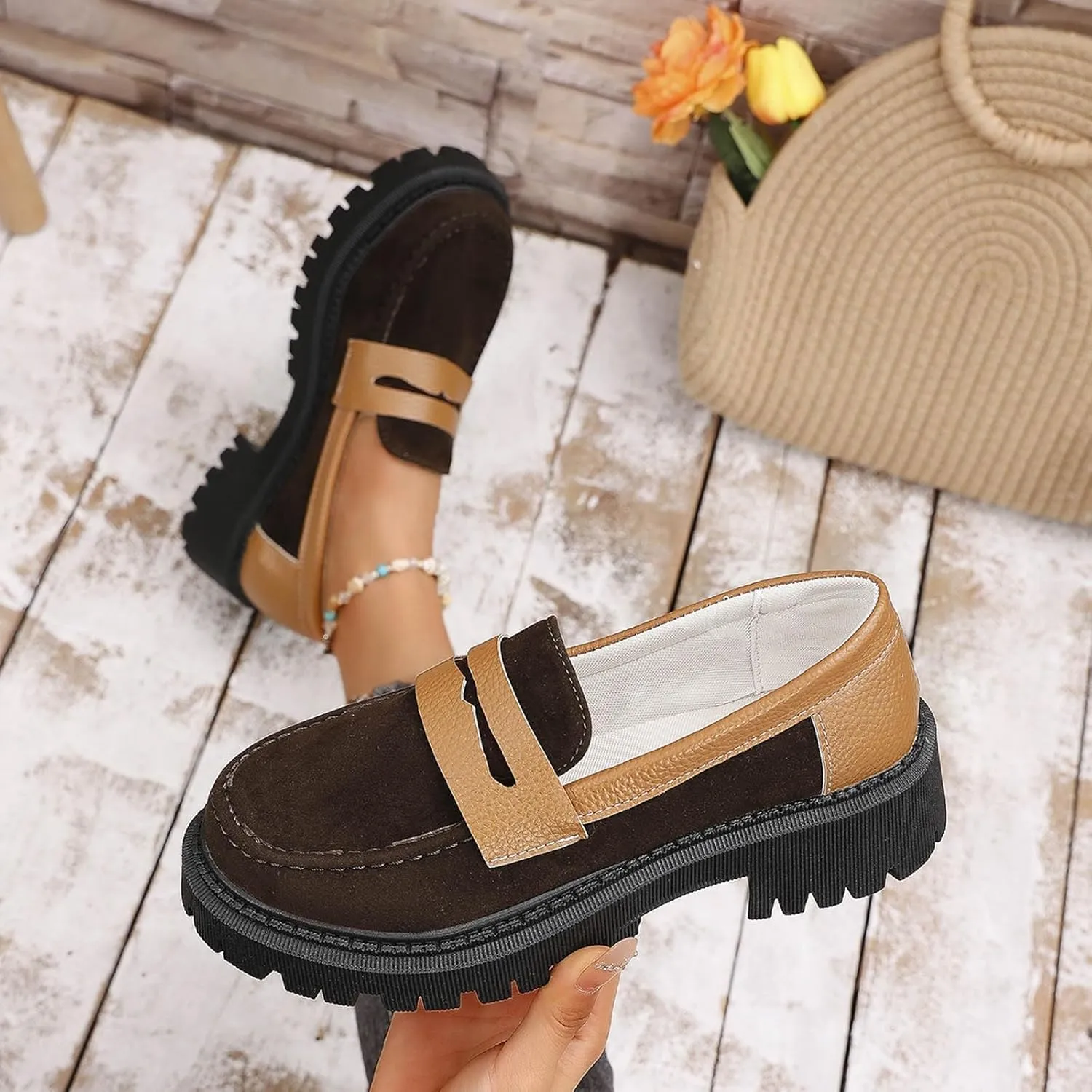 Work Shoes for Women Platform Oxford Shoes Chunky Loafers Comfortable Penny Loafers Dressy Casual Shoes Office Shoes