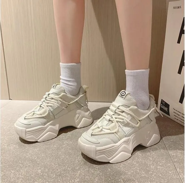 xakxx Women's Dad Shoes Luxury Women Sneakers Fashion White Sports Shoe Mesh Platform Female Footwear Tennis Tenis Con Plataforma