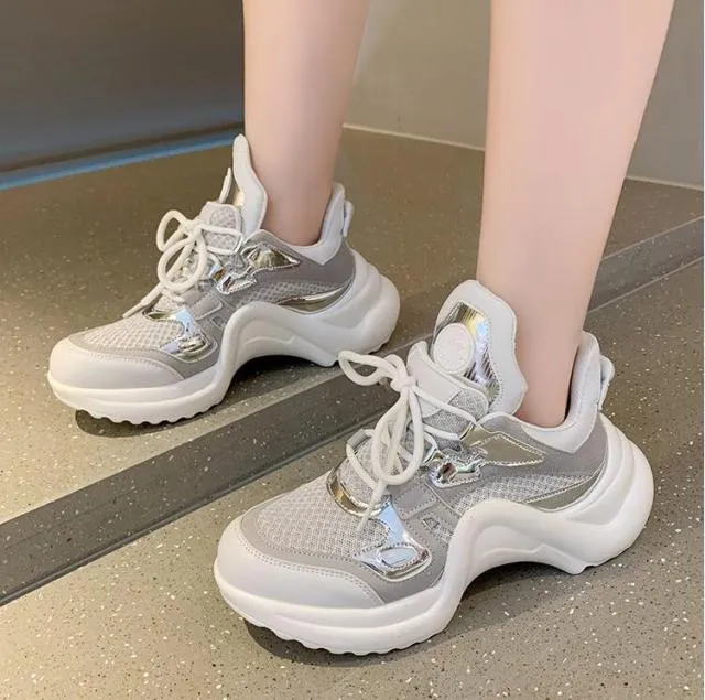 xakxx Women's Dad Shoes Luxury Women Sneakers Fashion White Sports Shoe Mesh Platform Female Footwear Tennis Tenis Con Plataforma