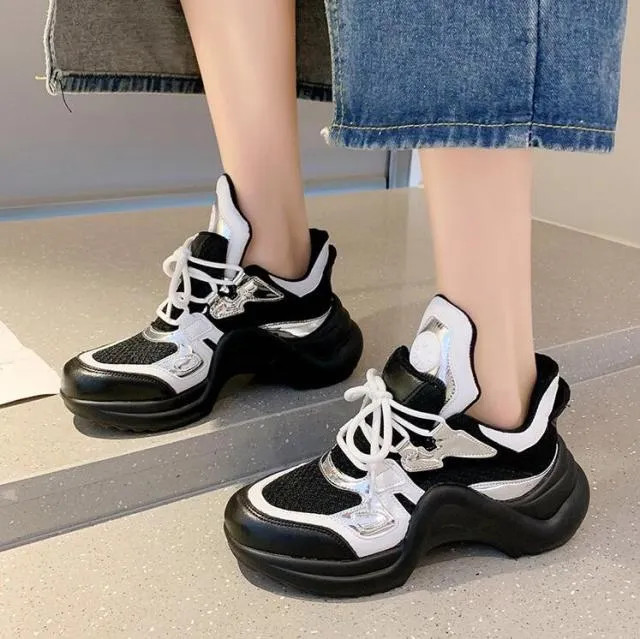 xakxx Women's Dad Shoes Luxury Women Sneakers Fashion White Sports Shoe Mesh Platform Female Footwear Tennis Tenis Con Plataforma