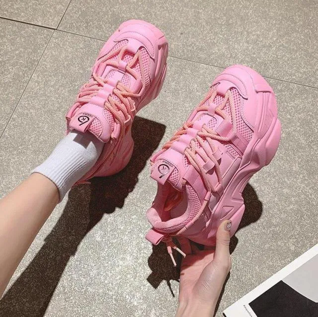 xakxx Women's Dad Shoes Luxury Women Sneakers Fashion White Sports Shoe Mesh Platform Female Footwear Tennis Tenis Con Plataforma