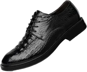 YZABEL Men's Alligator Crocodile Print Oxfords Dress Shoes, Pointed Toe Lace-Up Business Casual Shoes, Rubber Non-Slip for Wedding Thanksgiving Christmas New Year Party Daily Activity