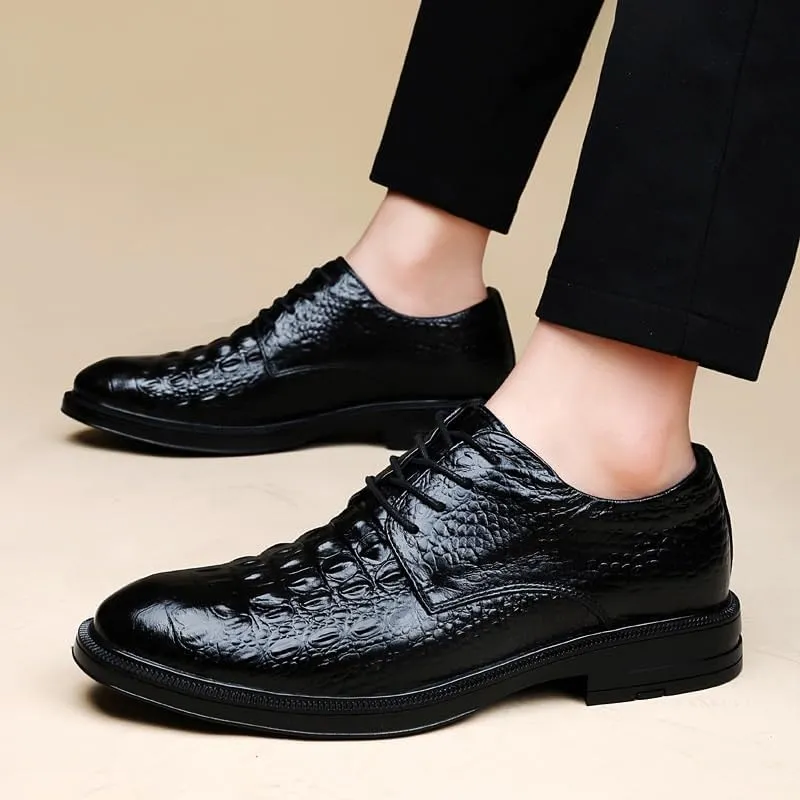 YZABEL Men's Alligator Crocodile Print Oxfords Dress Shoes, Pointed Toe Lace-Up Business Casual Shoes, Rubber Non-Slip for Wedding Thanksgiving Christmas New Year Party Daily Activity