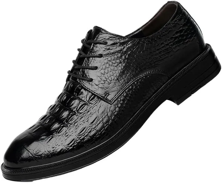 YZABEL Men's Alligator Crocodile Print Oxfords Dress Shoes, Pointed Toe Lace-Up Business Casual Shoes, Rubber Non-Slip for Wedding Thanksgiving Christmas New Year Party Daily Activity