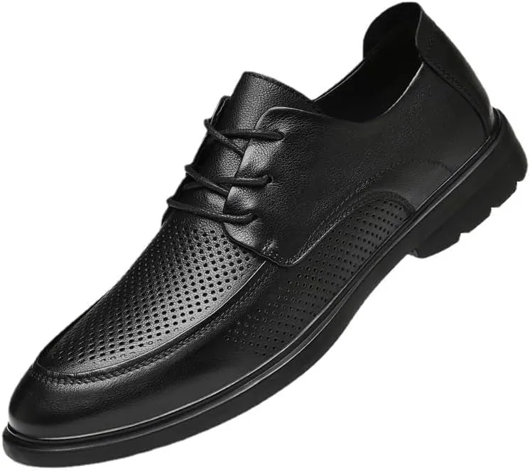 YZABEL Men's Business Casual Dress Shoes, Pointed Toe Lace-Up Breathable Hollow Formal Shoes, Rubber Non-Slip for Formal and Everyday Wear