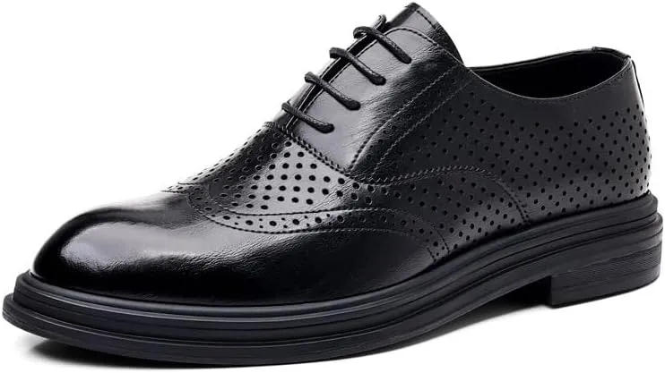 YZABEL Men's Lace Up Business Casual Shoes, Classic Summer Pointed Toe Breathable Hollow Oxfords Dress Shoes, Soft-Soled Non-Slip for Formal and Everyday Wear