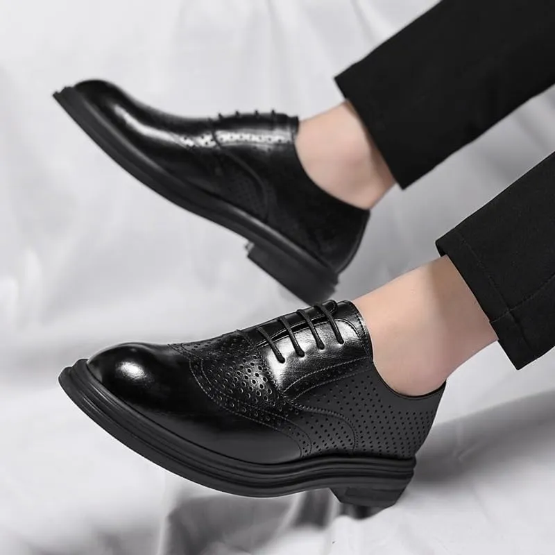 YZABEL Men's Lace Up Business Casual Shoes, Classic Summer Pointed Toe Breathable Hollow Oxfords Dress Shoes, Soft-Soled Non-Slip for Formal and Everyday Wear