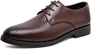 YZABEL Men's Leather Flat Lace Up Dress Oxford Shoes, Pointed Toe Breathable Stylish Casual Shoes, Rubber Non-Slip for Formal and Everyday Wear