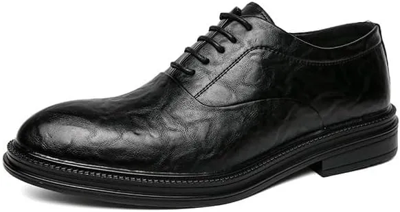 YZABEL Men's Leather Lace Up Dress Oxford Shoes, Pointed Toe Flat Low Top Casual Shoes, Soft-Soled Non-Slip for Formal and Everyday Wear