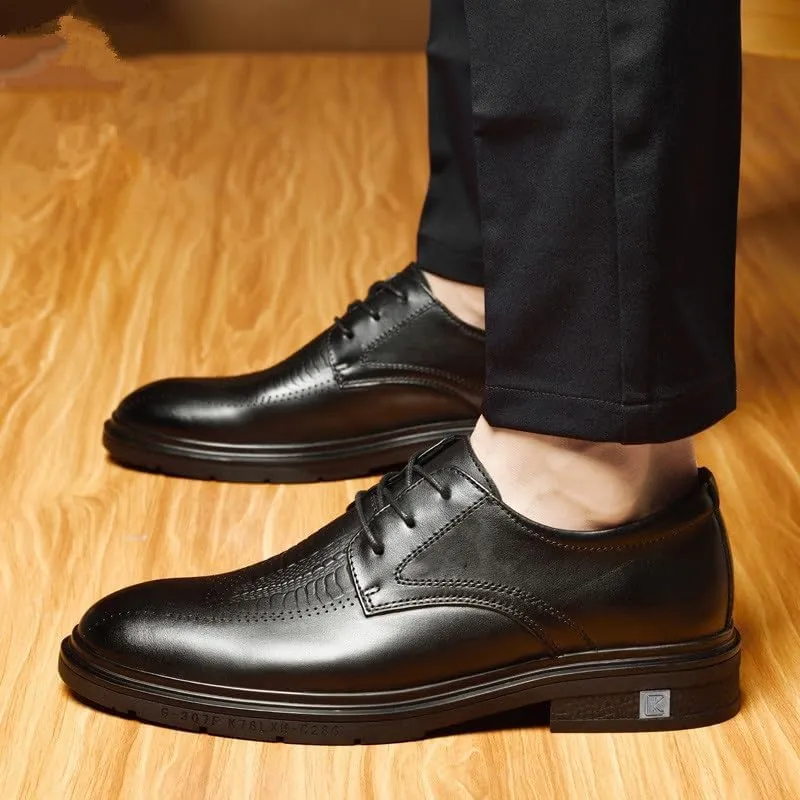 YZABEL Men's Leather Lace Up Dress Oxford Shoes, Stylish Pointed Toe Printed Business Casual Shoes, Rubber Non-Slip for Wedding Thanksgiving Christmas New Year Party Daily Activity