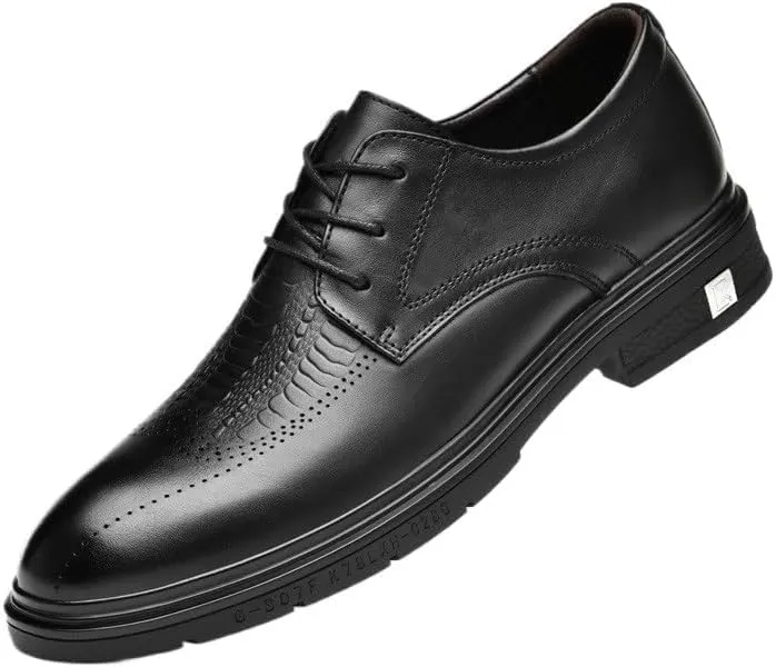 YZABEL Men's Leather Lace Up Dress Oxford Shoes, Stylish Pointed Toe Printed Business Casual Shoes, Rubber Non-Slip for Wedding Thanksgiving Christmas New Year Party Daily Activity