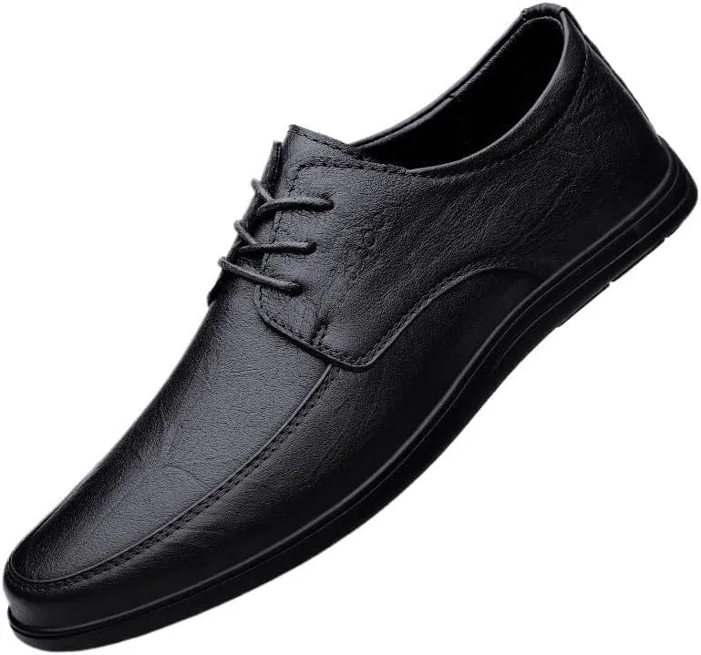 YZABEL Men's Leather Lace-Up Dress Oxfords Shoes, Breathable Stylish Pointed Toe Business Casual Shoes, Soft-Soled Non-Slip for Walking Outdoor Driving